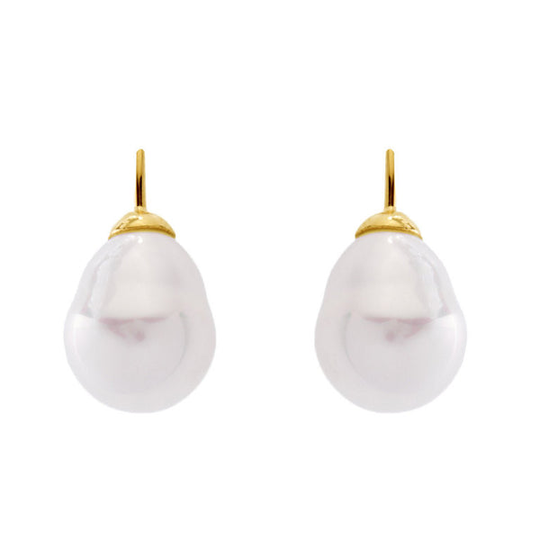 E82-701GP - 12 x 15mm white baroque pearl on french hook earring