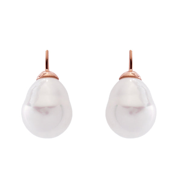 E82-701RG - 12 x 15mm white baroque pearl on rose gold plate french hook -
