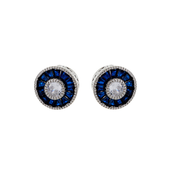 E8661 - Rhodium mirco pave sapphire & clear cz stud