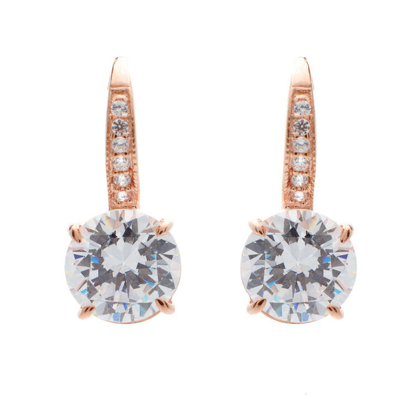 Rose gold plated pave & 9mm claw set cubic zirconia earrings on Sybella hook - E924-RG