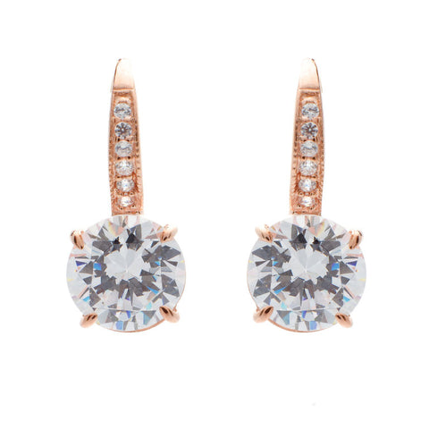 Rose gold plated pave & 9mm claw set cubic zirconia earrings on Sybella hook - E924-RG