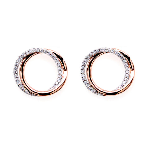 E9713-RG - Two tone cz circle earrings