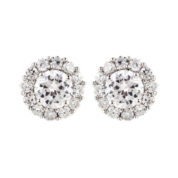 E3804 - Rhodium pave & 7mm cz stud earrings