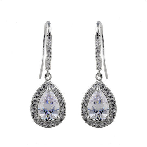 E20984 - Rhodium cz mirco pave tear drop earrings