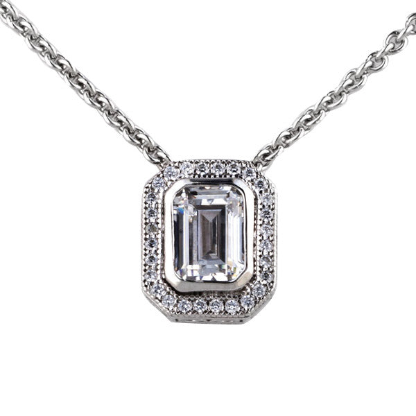 Rhodium cz micro pave rectangle pendant - P30529