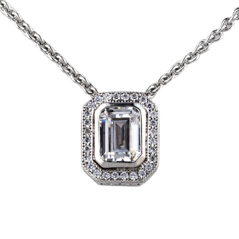 Rhodium cz micro pave rectangle pendant - P30529