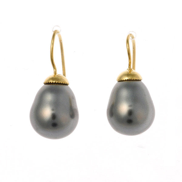 Grey baroque pearl on french hook earring - E-212GP