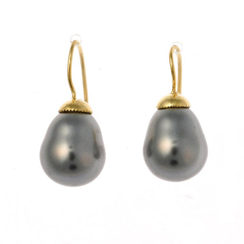 Grey baroque pearl on french hook earring - E-212GP