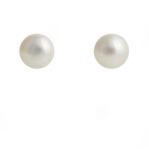 E114-10W -QUINN- 10mm freshwater button pearl studs -