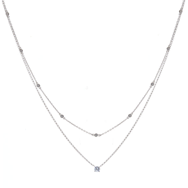 N125 - Rhodium double silver cz necklace