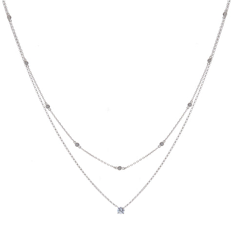N125 - Rhodium double silver cz necklace