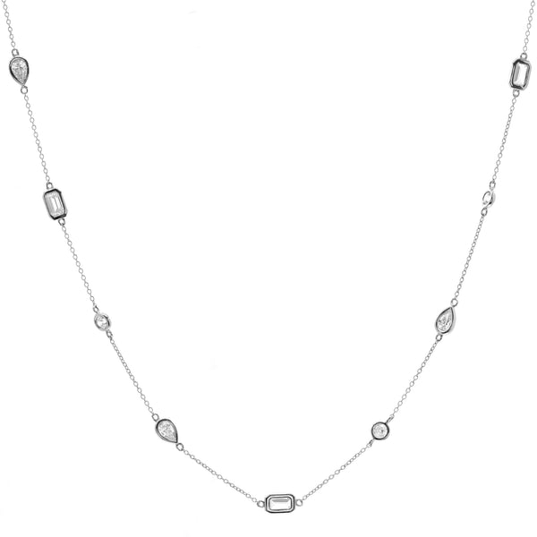 N1496-RH - Multi shape rhodium necklace