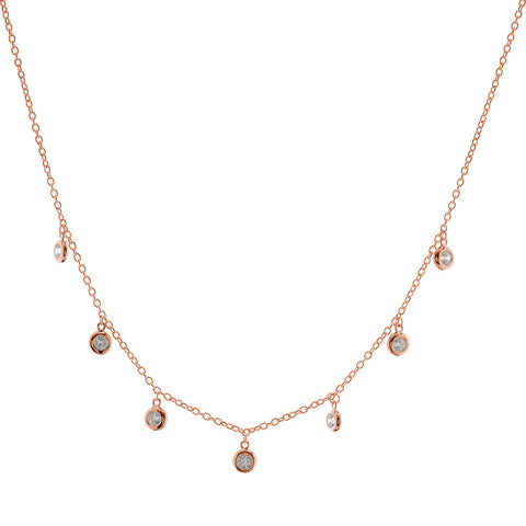 N216-RG - Rose gold plate cubic zirconia bezel drip necklace