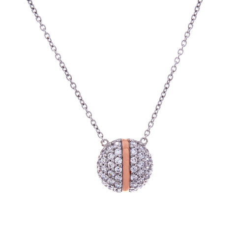 N358-RG - Rose gold & cubic zirconia round stripe necklace