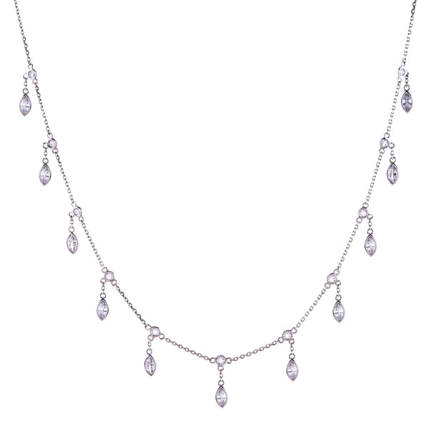 N44-RH - Rhodium teardrop hanging necklace