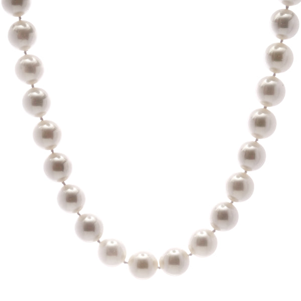 N701-16 - 16mm white pearl necklace with silver cz ball clasp