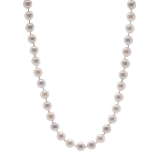 N701-SR42 - 42cm, 10mm round white pearl necklace with silver cz ball clasp