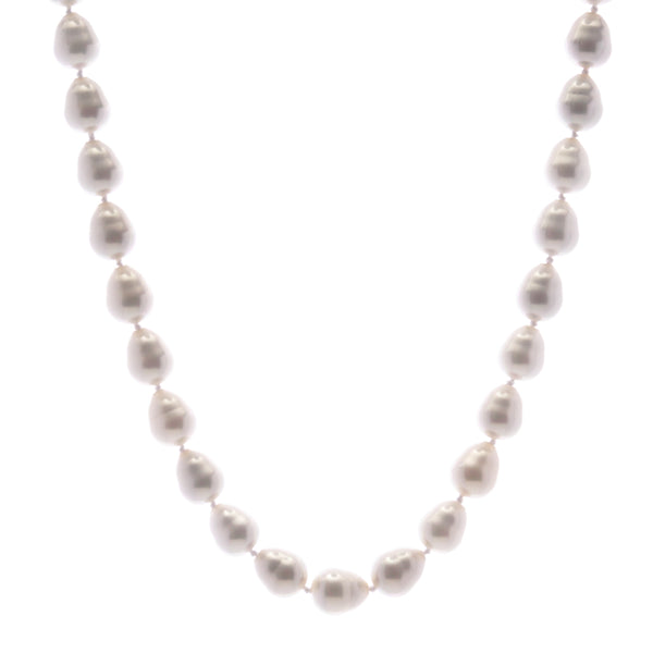 N701-SBAR - 10x12mm white baroque pearl necklace with silver cz ball clasp