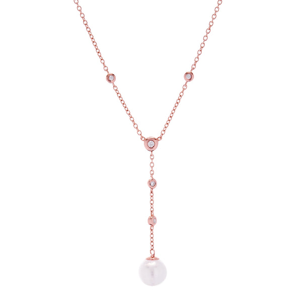 N781-RG - Rose gold pearl and cubic zirconia drop necklace