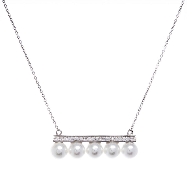 N782 - Silver and cubic zirconia pearl bar necklace