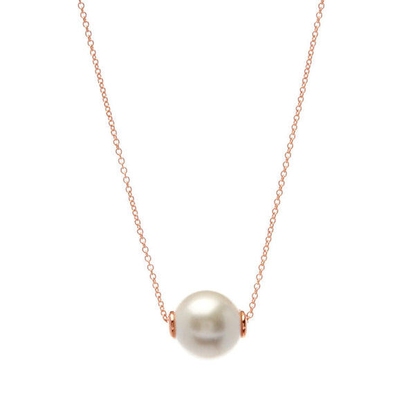 N918-RG - 12mm white pearl on rose chain -