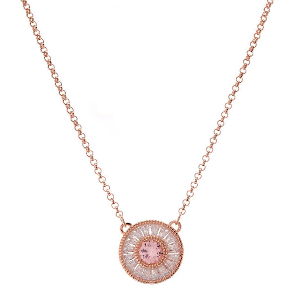 N9452-RG - Rose Gold & Pink CZ Pendant on Fine Chain