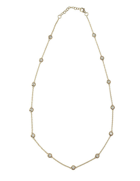 N98-YG - Yellow gold bezel set cubic zirconia chain necklace