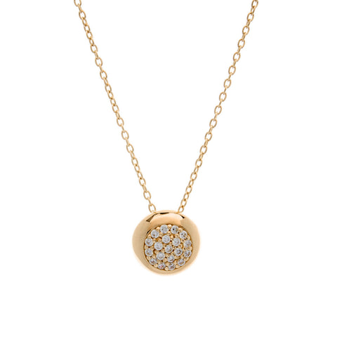 P1024-GP - Gold plate cubic zirconia round paved pendant on fine chain -
