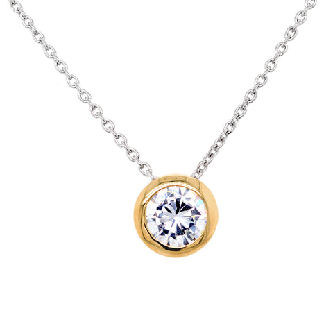 P140-GP - Yellow gold cz pendant on fine chain