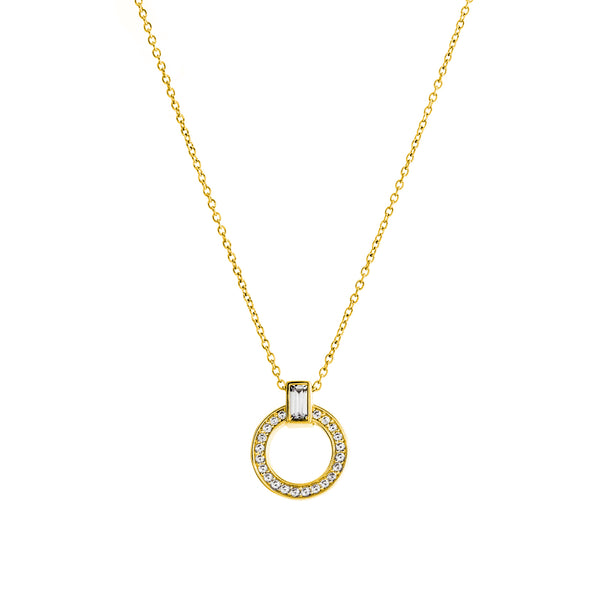 P1678-GP- Gold plate round baguette cubic zirconia pendant