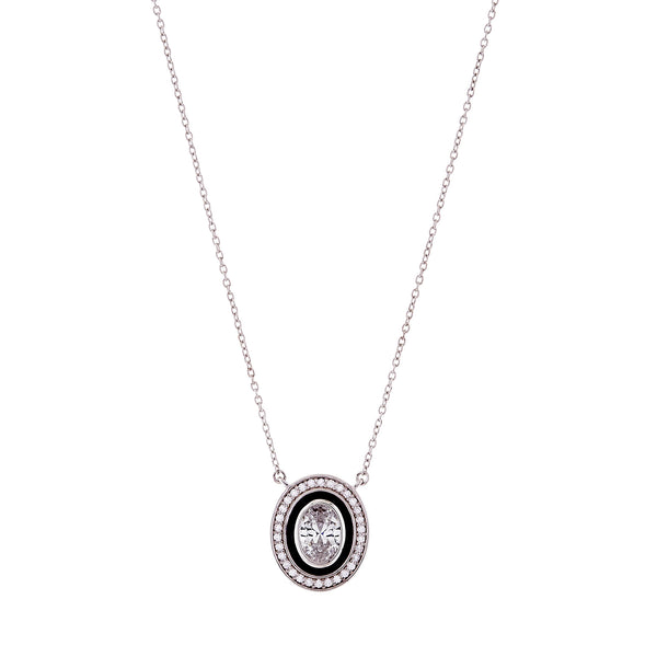 P1800 - Rhodium Black & White Oval CZ Pendant