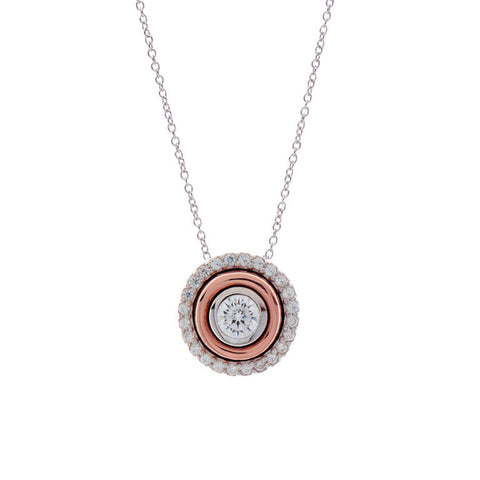 P26-RG - Two tone cubic zirconia round pendant on fine chain