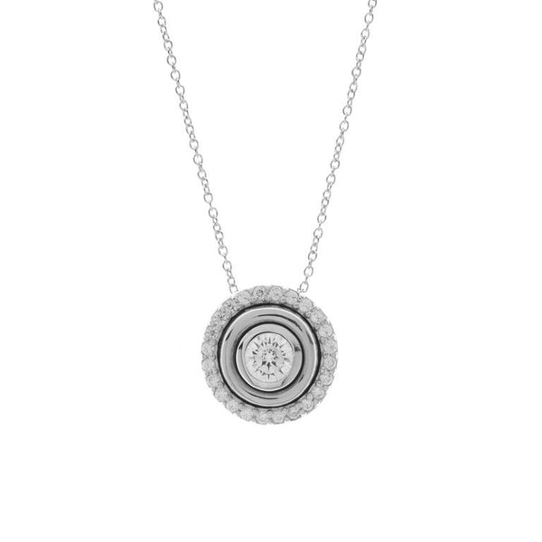 P26-RH - Rhodium plate cubic zirconia round pendant on fine chain