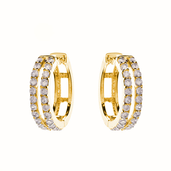 E2004-GP - Yellow gold double row cz hoop