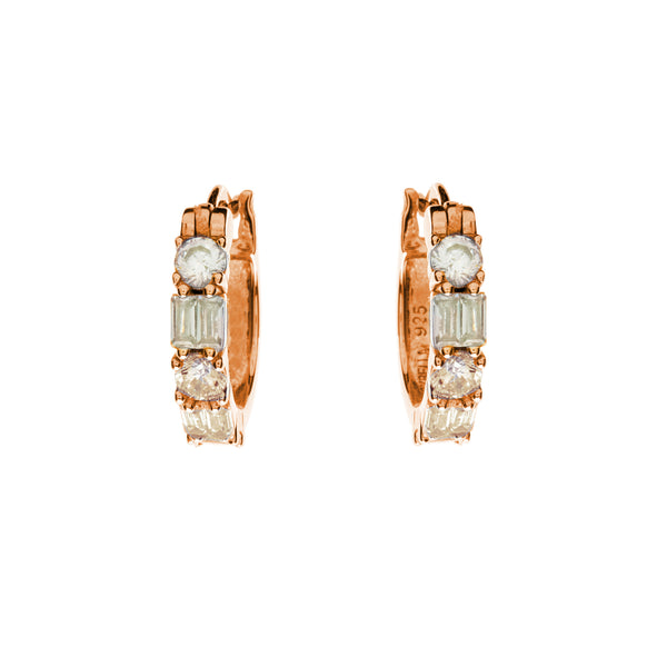 E10848-RG - Rose Gold Round & baguette cz hoops