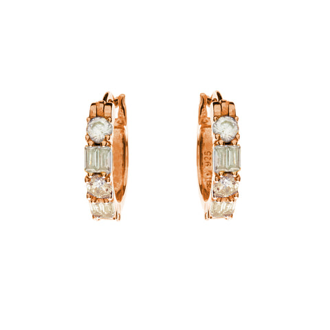 E10848-RG - Rose Gold Round & baguette cz hoops