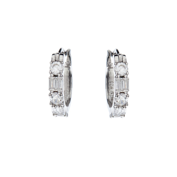 E10848-RH - Rhodium Round & baguette cz hoops