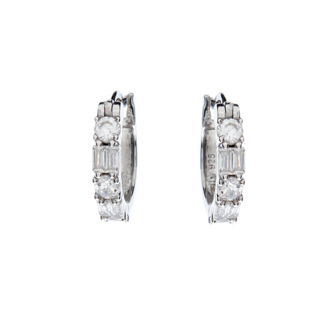 E10848-RH - Rhodium Round & baguette cz hoops