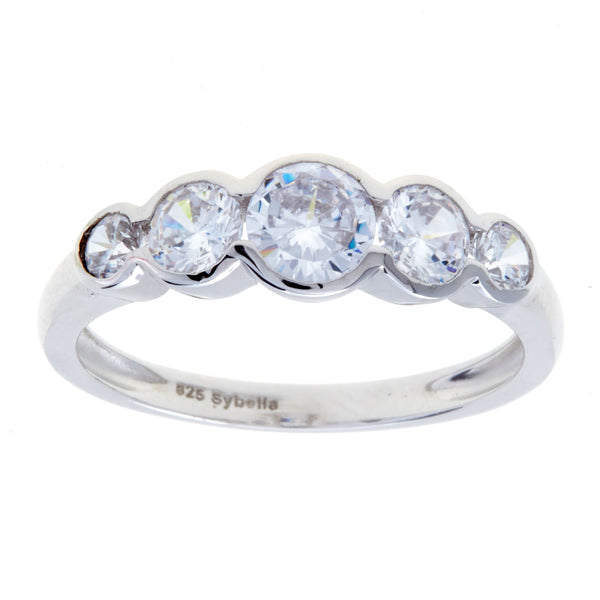 R2020 - Rhodium 5 bezel set cz ring