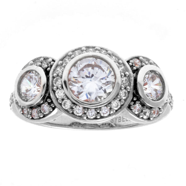 R2880 - Rhodium 3 x clear cz stone dress ring