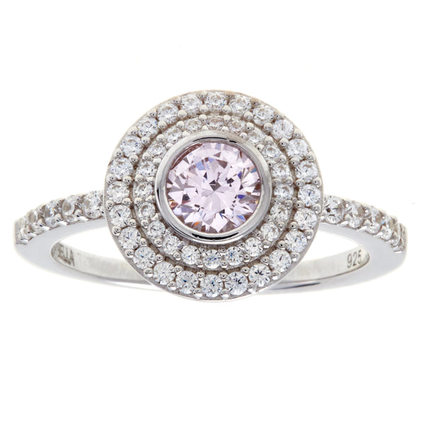 R16002 - Lite pink & cz rhodium ring