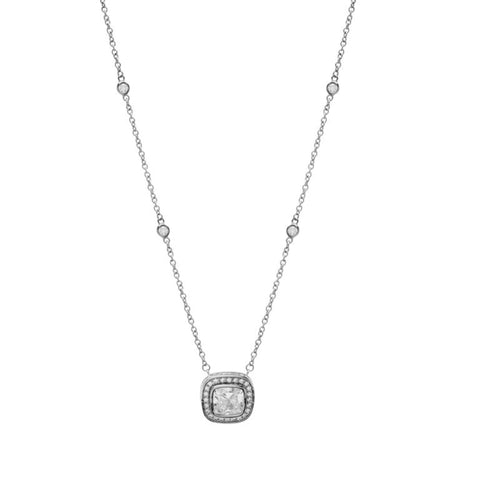 P32351-RH - sterling silver, rhodium plate square cubic zirconia pendant on fine chain