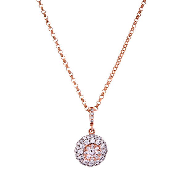 P34006 - Rose gold cubic zirconia round pendant on fine chain