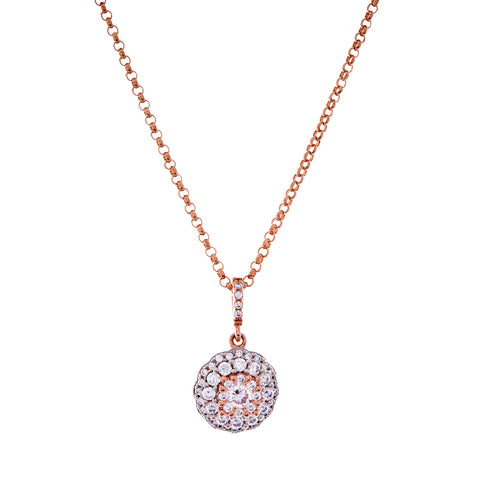 P34006 - Rose gold cubic zirconia round pendant on fine chain