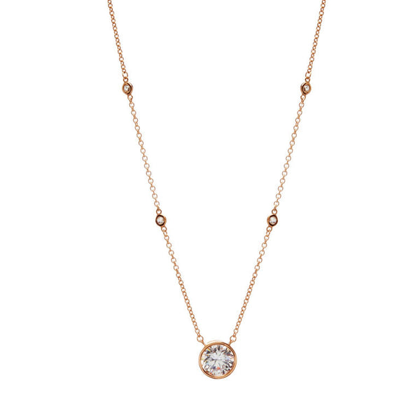 P36554-RG - Rose gold bezel set cubic zirconia on fine chain