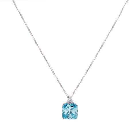 P60-AQ - Aqua & Clear CZ Pendant on Fine Chain