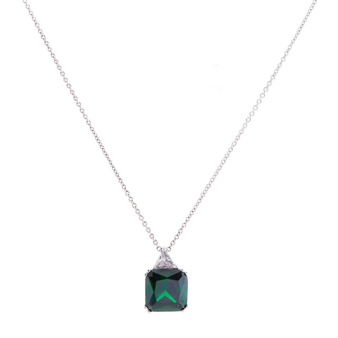 P60-G - Green & Clear CZ Pendant on Fine Chain -