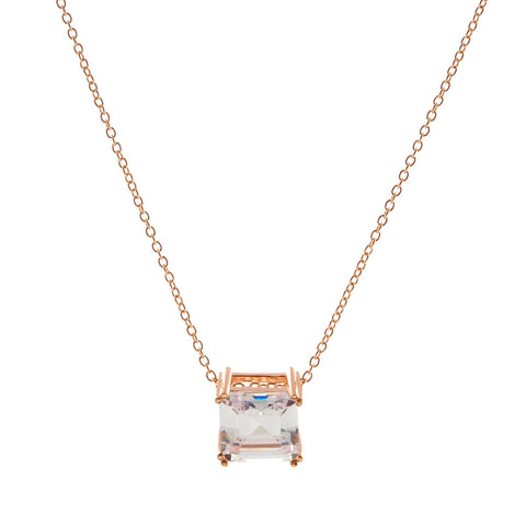 P616-RG - Rose gold plate ascher cut cubic zirconia pendant on fine chain -