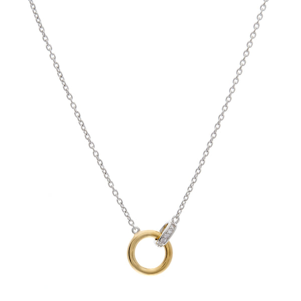 P69-GP - Two tone rhodium & gold  cz pendant on fine silver chain
