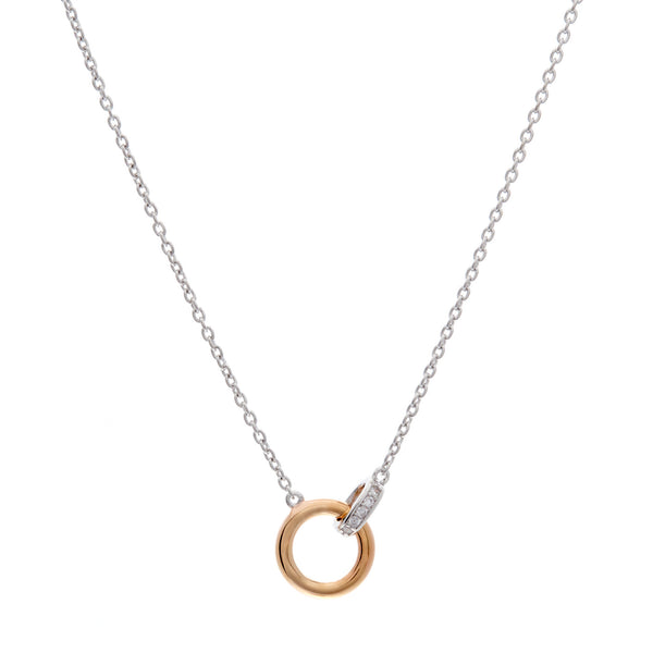 P69-RG - Two tone rhodium & rose cz pendant on fine silver chain